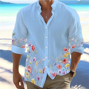 Mens casual shirt 2024 long sleeved Hawaiian mens street top outdoor soft lightweight and comfortable oversized size 240428