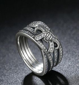 Partihandel- Real 925 Silver Bow Ring Set Original Box för CZ Diamond Women Engagement Rings Fashion Accessories2917480