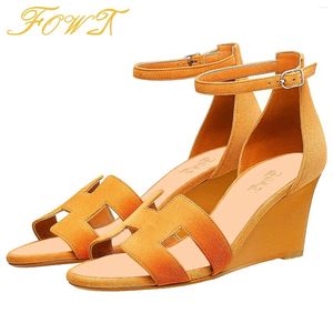 Sandalen orange gemischte Farben Hochkeile Absätze Frauen offene Zehen Damen sexy Partykleid Knöchelgurt Schuhe Großgröße 12 13 Fowt