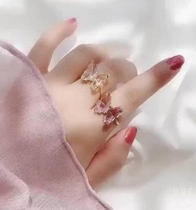 Moda złocone otwarte pierścień producent Direct S Miedzika Pierścień Jindarz Cryształ szklany złoto platowane pierścienie motyla 4993680