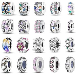 925 Sterling Silver fit pandoras charms Bracelet beads charm Silicone spacer bead positioning buckle colored diamond