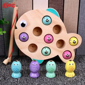 Holzfischereispiel für Kinder für Kinder Montessori Bildungsspielzeug Set Magnetic Fishing Game Feinmotorik Training Frühes Learning Toys 240510