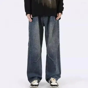 Mäns jeans bekväm denimbyxor män raka ben hiphop stil byxor med draperade fickor kvinnors höga midja baggy
