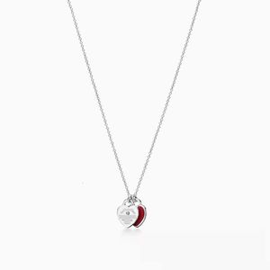 Tiffanyringly Classic T Home S925 Sterling Silver Double Tiffanyjewe Card Heart Shaped Pendant med dropplim och Diamond Plated Gold Love Tie Halsband 630