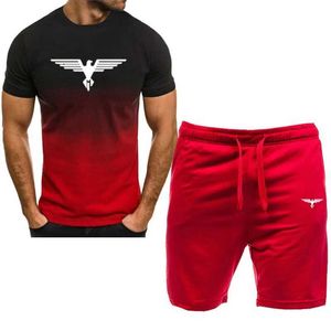 Herrspår 2024 NYA MENS Sports slitage Casual T-shirt+Shorts Running Breattable 2-Piece Set Q2405010