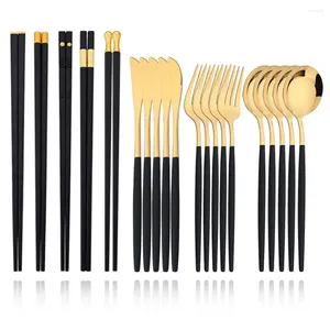 Conjunto de utensílios de jantar preto conjunto de mesa coreano de ouro 15-20pc