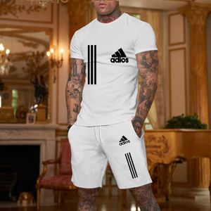 Men's Tracksuits 2024 New Mens Sports Shirt Short sleeved T-shirt and Summer Casual Jogging Pant Set Two Piece Q2405010