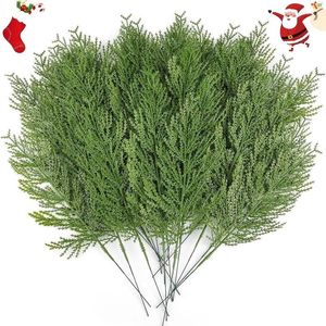 Decorative Flowers 20/1Pcs Artificial Pine Branches Green Leaves Fake Cedar Spray Picks Greenery Plant For Diy Garland Crafts Christmas