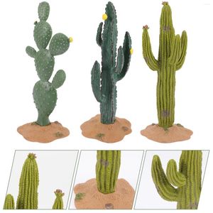 Fiori decorativi 3 pezzi Mini figurine giardino statue minuscole modello cactus decorazioni in miniatura in pvc adornment per bambino ornamento paesaggio