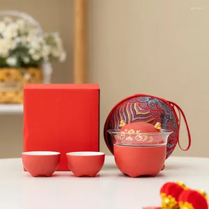 Tearware Define o ano do dragão chinês de chá de chá chinês conjunto de viagens Creative Pot e Ceramic Teacp portátil 1 3 xícaras de presente