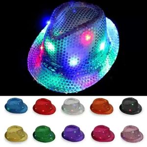 Light Jazz Up Fedora Blinking LED Trilby Pailletten Caps Food Dress Dance Party Hüte Unisex Hip Hop Lampe Luminous Hut Fy3870 SEP01