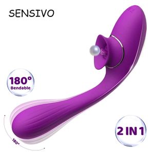 Andra hälsoskönhetsartiklar Sensivo 2 i 1 vagina slickar sugande vibrator för kvinnor böjbar klitoris stimulator g-spot kraftfull vibrationsdildo leksaker T240510