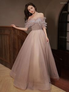 Party Dresses Luxury Gary Evening With Shawl Boat Neck Shiny Off Shoulder Lace Beaded A-Line Wedding Birthday Banquet Prom Gown