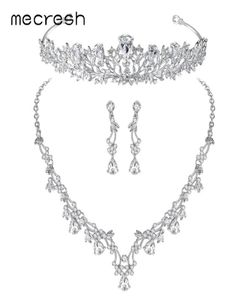 Mecresh Luxury Leaf Shape Cubic Zirconia Bridal Jewelry Set Crystal Wedding Necklace örhängen Tiara smycken MTL500HG126 D1810100332822959