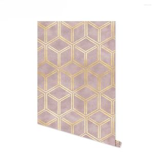 壁紙ゴールドストライプピールとスティック壁紙ピンクの六角形の自己粘着性固形色取り外し可能な壁の装飾コンタクトペーパー