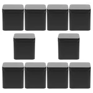 Garrafas de armazenamento 10 PCs Contêiner Placa de lata Pequena metal portátil pode definir 10pcs (preto) Caixa de presentes Feracho de chá de chá