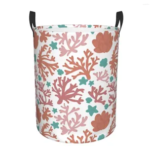 Laundry Bags Dirty Basket Hand Drawn Coral Folding Clothing Storage Bucket Toy Home Waterproof Organizer