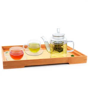 Tee-Sets 1x 6in1 Kaffee-Tee-Set D-375ml Quadratisch hitzebeständiger Topf 2 100 ml Tassen mit Griff kleine Untertassen Bambusschale