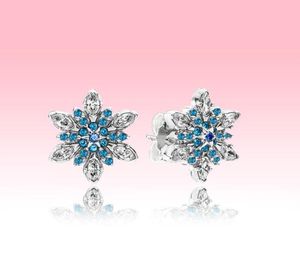 Blue CZ Diamond Snowflake Stud Brincos de luxo jóias femininas para P 925 Brincho de prata com caixa original set7165424