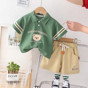 Summer Baby Boy Clothes Set Kid Girls Cartton Lapel Tshirts and Shorts 2 Pieces Suit Children Letter Top Bottom Outfit Tracksuit 240430