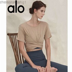 Desginer Als Yoga Aloeトップシャツ服ショートウーマンスーツクロスフォールドセクシーVネックレディーススポーツ短袖スリムフィットとウエストタイトフィットネスカバーアップ