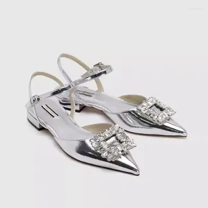 Casual Shoes Diamonds Buckle Pumps Female Fashion Silver Luxury Cow Skin Square Heels Pointed Toe Mary Janes Pearls Ladies