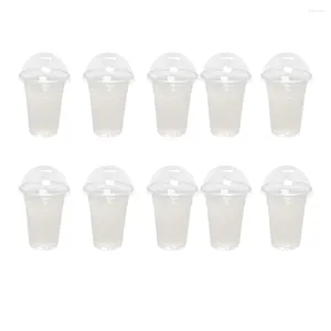 Cups Saucers 100Pcs 360ml Disposable Clear Plastic With A Hole Dome Lids For Tea Fruit Covers