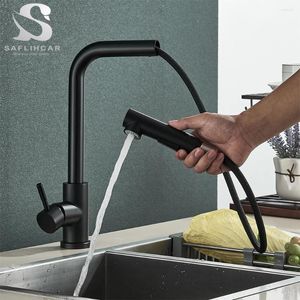 Küchenarmatur Schwarze Waschbecken Wasserhahn ausziehen Taps Stream Sprayer Düse kalte Wate Mixer Tap Deck Mount