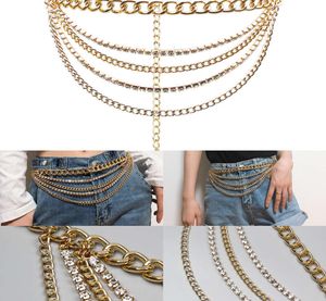 Höftbyxor Multi Layer Gold Fashion Hop Jeans Punk Street Po Accsori midja kedja Women4106808