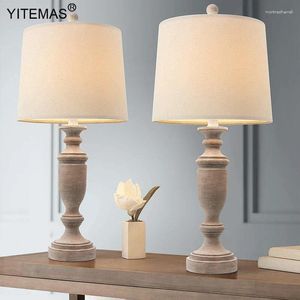 Table Lamps Retro Wood Lamp With Fabric Shade Vintage Bedroom Bedside Dia28 H61Cm In Living Room Foyer El 1 Light