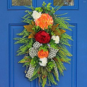 Flores decorativas Decorações de porta de sinos de sinos pendurados ao ar livre durante todo o ano Estação de outono Flor Leopard Print Festival Wall