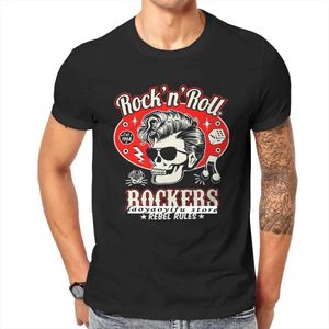 Erkek Tişörtler Gotik Rockabilly Rock ve Roll Yaratıcı Tshirt Serin Erkekler Kafatası Zar Rockers Grafik Tshirts Erkek Moda Hip-Hop Üstler XS-4XL T240510