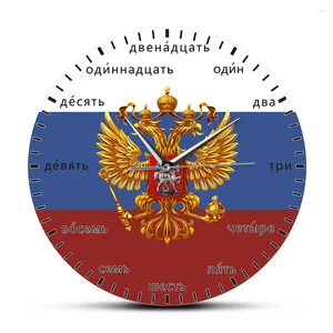 Relógios de parede números de idiomas russos de cabeça dupla de águia