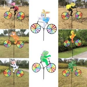 Garden Decorations Y1UB 3D Animal On Bike Windmill Wind Spinner Ornament Accessory For Outdoor Gadren Yard Decoration Ornaments Supplies