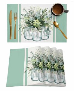 Table Mats Summer Eucalyptus Leaf Stripes Placemat Wedding Party Dining Decor Linen Mat Kitchen Accessories Napkin