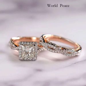 Tiffanyjewelry Gorgeous 3st/Set Women Wedding Rings Mosaic CZ Två ton Romantisk kvinnlig förlovningsring Fashion Jewelry 848