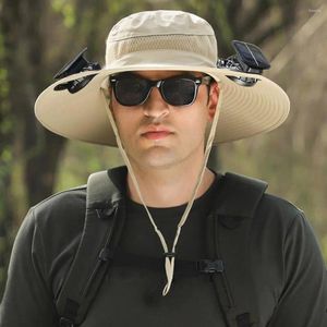 Berets Fishing Hat With Fan Dual Fans Outdoor Men's Solar Fisherman Windproof Brim Usb Charging Anti-uv For