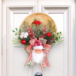 装飾的な花クリスマス人工リースリアルなお祝いホリデーガーランドサンタ雪だるまエルクパインコーンベリー