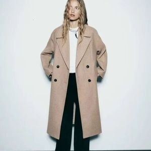 Women's Soft Oversized Woolen Coat, Long Sleeve, Front Welt Pockets, Female Outerwear, Chic Overcoat, Fashion