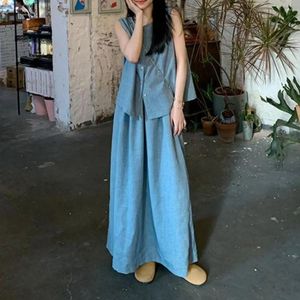 Kadın Ceketleri Eski Vintage Denim Yapıyor Tatlı Serin Rüzgar Takımı Etek Kadın Yaz Yelek Kolsuz Top Yığınlı Yarım Beden Twopiece Set 2024