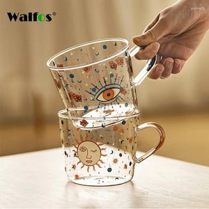 Vinglas Walfos 500 ml Creative Scale Glass Mugg Breakfast Mlik Coffe Cup Hushåll Par Vatten Sun Eye Pattern Drinkware