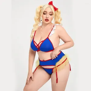 Bras Sets Women Plus Size Zestaw bielizny 4PCS Anime Cosplay Partres Śliczna rola Plaga Księżniczka Bikini Sexy Costumes Pornos Suit