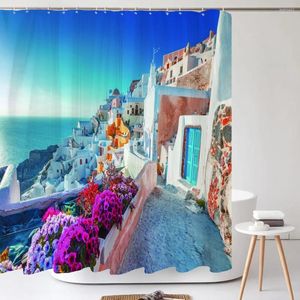 Tende per doccia paesaggio giardino paesaggio 3d tenda da stampa 3d fiori mediterranei rurali decorazione in tessuto impermeabile con ganci