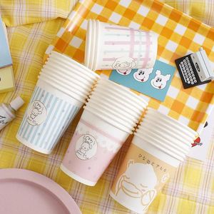 Disposable Cups Straws Creative Cute Paper Cup Home Cartoon Office Use Thickened Juice Cold And Beverage Ice Cream