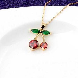 Pendant Necklaces Fashion Korean style red cherry pendant micro-set zircon cute fruit necklace temperament cherry personality clavicle chain gift