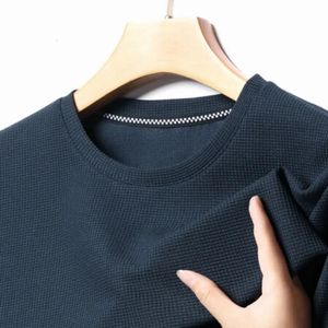 Polo de manga curta shirshort waffle sólida polot moda splicing masculino redondo algodão diariamente camiseta curta 240507