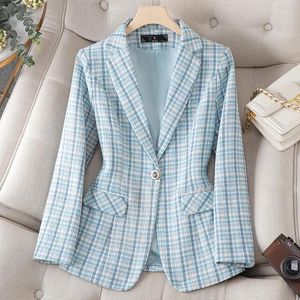 Women's Suits Yibaka Fashion Women Casual Blazer Ladies Long Sleeve Purple Blue Green Yellow Plaid Female Jacket Coat For Autumn Winter