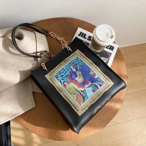 Umhängetaschen Retro weibliche Tasche 2024 Trendy High-End-Sinn für westliche Style-Druckkunstkette Single Big Big