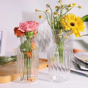 Vases INS Style Light Luxury Retro Vertical Striped Glass Vase Home Decoration Flower Craft Decor
