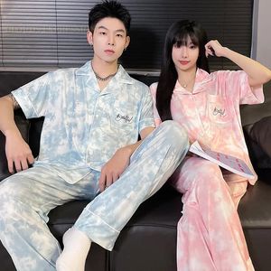 Summer ICY Feelling Cartoon PJ Couple Pajama Sets Thread Pyjamas Matching Sleep Loungewear Sleepwear Suits Pajamas for Lovers 240428